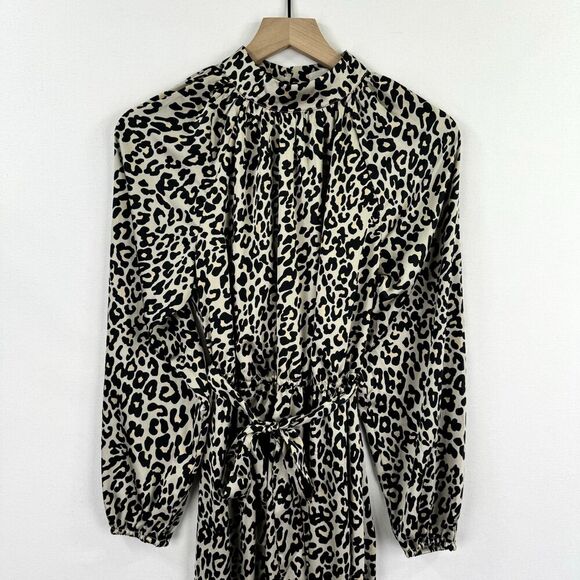 Loft Dress Womens 4 Gold Black‎ Leopard Metallic Midi Silky Belted Modest NWT - Picture 3 of 16